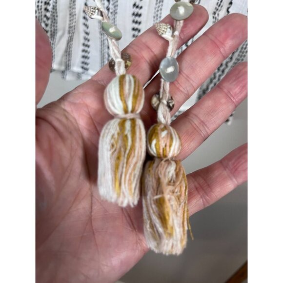 Logo Coastal Tunic Top L White Striped Boho Western Resort Tassel Classic 80s - Picture 9 of 11